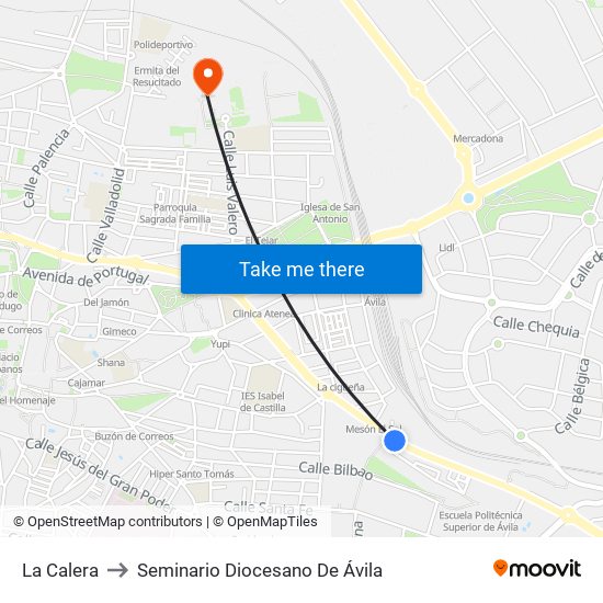 La Calera to Seminario Diocesano De Ávila map