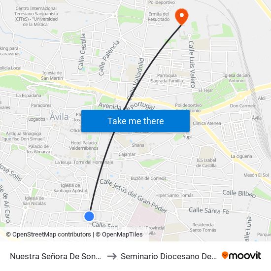 Nuestra Señora De Sonsoles to Seminario Diocesano De Ávila map