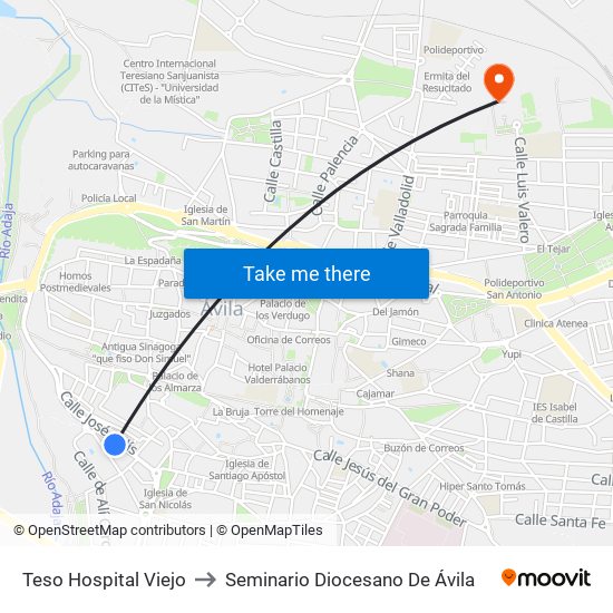 Teso Hospital Viejo to Seminario Diocesano De Ávila map