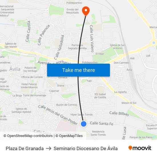 Plaza De Granada to Seminario Diocesano De Ávila map