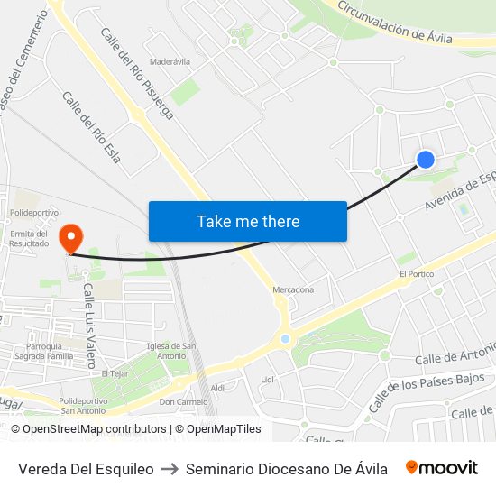 Vereda Del Esquileo to Seminario Diocesano De Ávila map