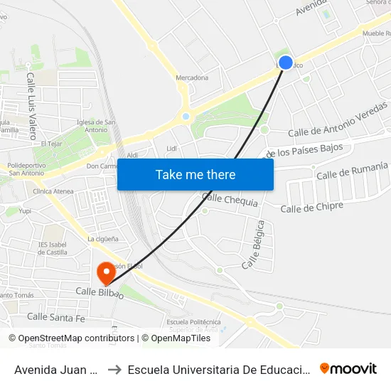 Avenida Juan Carlos I to Escuela Universitaria De Educación Y Turismo map