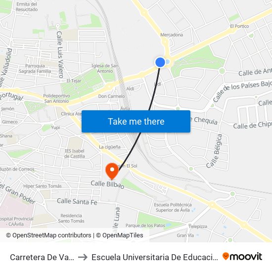 Carretera De Valladolid to Escuela Universitaria De Educación Y Turismo map