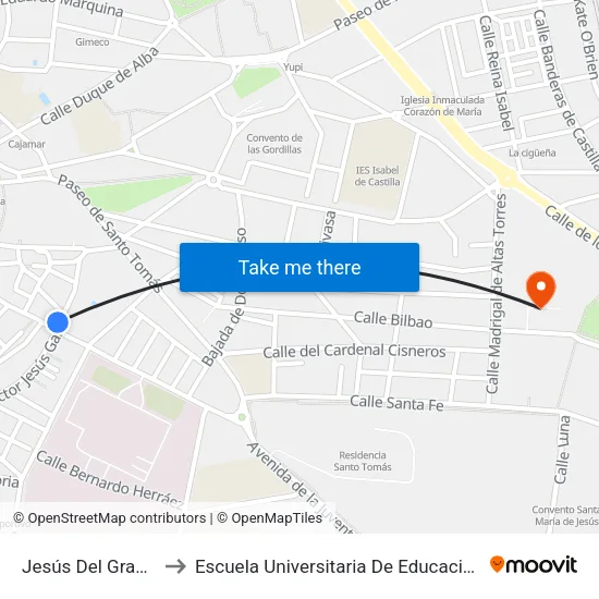 Jesús Del Gran Poder to Escuela Universitaria De Educación Y Turismo map