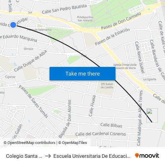 Colegio Santa Teresa to Escuela Universitaria De Educación Y Turismo map