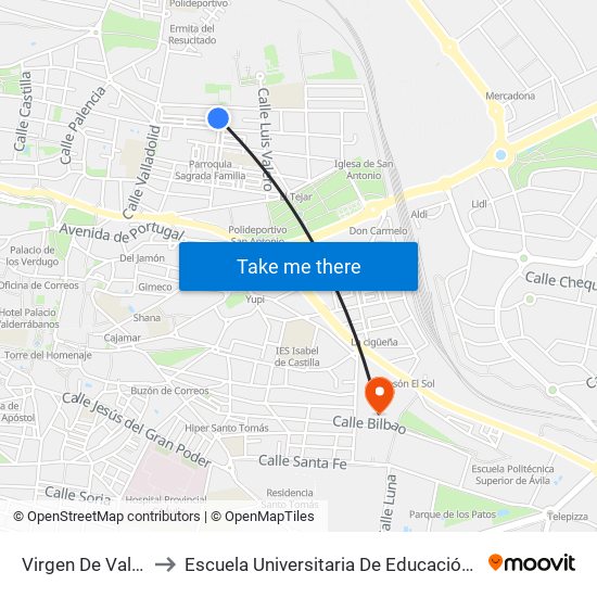 Virgen De Valsordo to Escuela Universitaria De Educación Y Turismo map