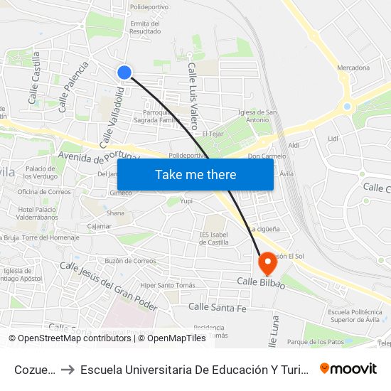 Cozuelo to Escuela Universitaria De Educación Y Turismo map