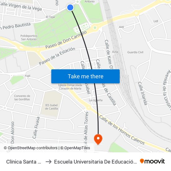 Clínica Santa Teresa to Escuela Universitaria De Educación Y Turismo map