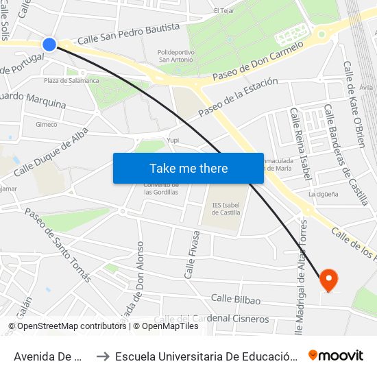 Avenida De Madrid to Escuela Universitaria De Educación Y Turismo map