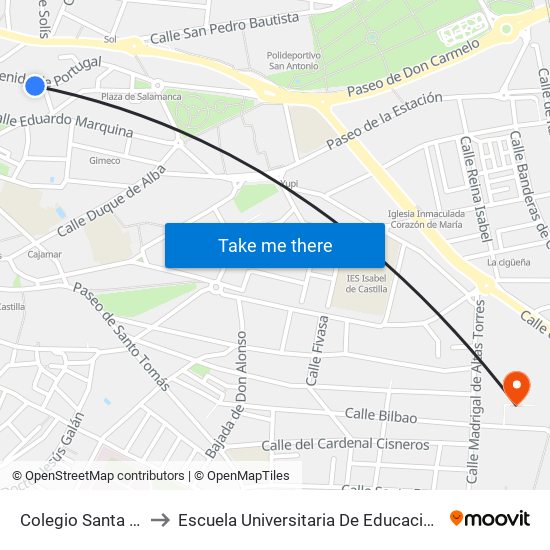 Colegio Santa Teresa to Escuela Universitaria De Educación Y Turismo map