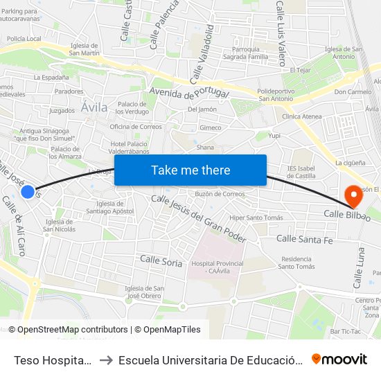 Teso Hospital Viejo to Escuela Universitaria De Educación Y Turismo map