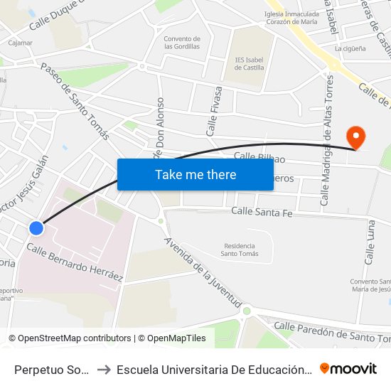 Perpetuo Socorro to Escuela Universitaria De Educación Y Turismo map