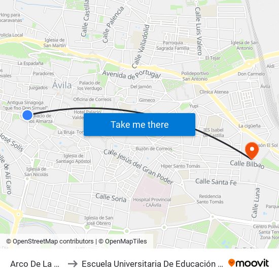 Arco De La Santa to Escuela Universitaria De Educación Y Turismo map