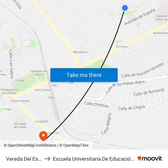 Vereda Del Esquileo to Escuela Universitaria De Educación Y Turismo map