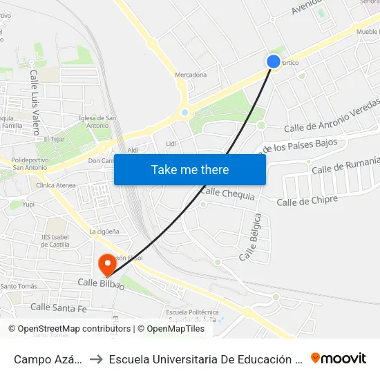 Campo Azálvaro to Escuela Universitaria De Educación Y Turismo map