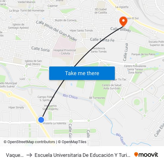 Vaquero to Escuela Universitaria De Educación Y Turismo map