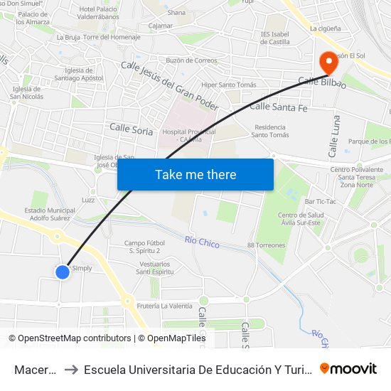 Maceros to Escuela Universitaria De Educación Y Turismo map