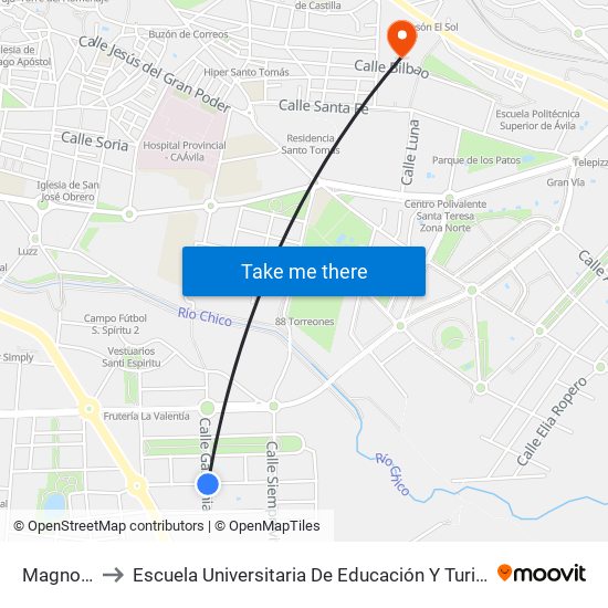 Magnolia to Escuela Universitaria De Educación Y Turismo map