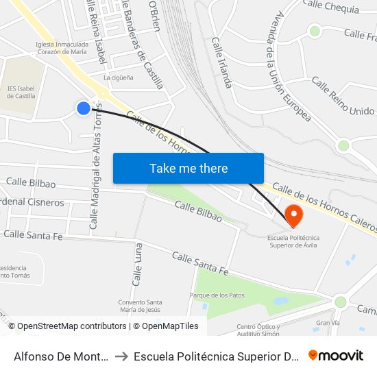 Alfonso De Montalvo to Escuela Politécnica Superior De Ávila map