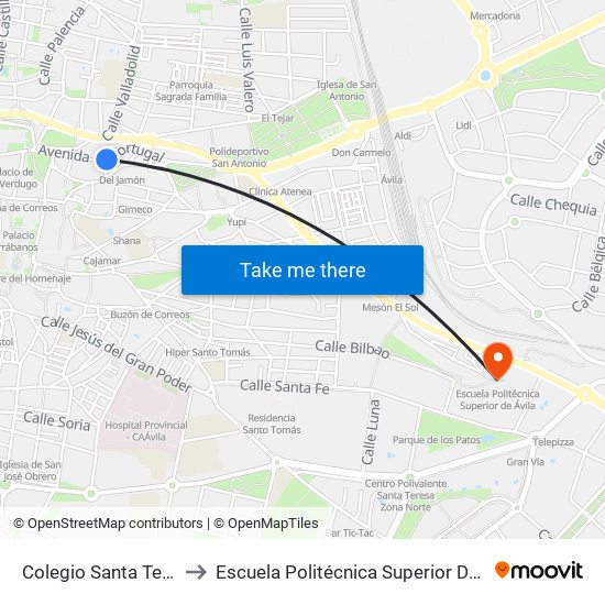 Colegio Santa Teresa to Escuela Politécnica Superior De Ávila map