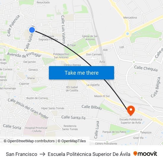 San Francisco to Escuela Politécnica Superior De Ávila map