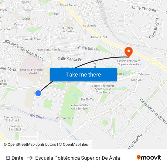 El Dintel to Escuela Politécnica Superior De Ávila map