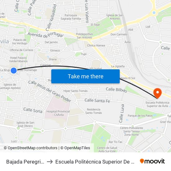 Bajada  Peregrino to Escuela Politécnica Superior De Ávila map
