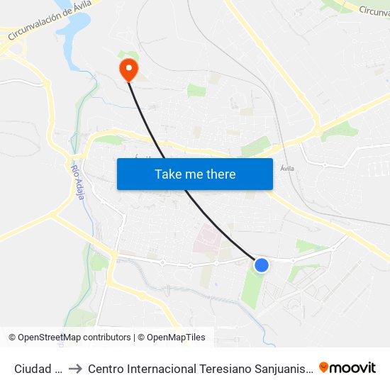 Ciudad Deportiva to Centro Internacional Teresiano Sanjuanista (Cites) - ""Universidad De La Mística"" map