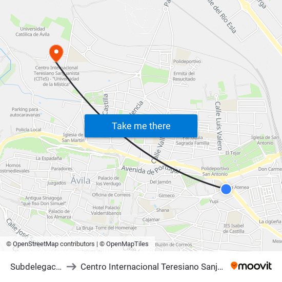 Subdelegación Del Gobierno to Centro Internacional Teresiano Sanjuanista (Cites) - ""Universidad De La Mística"" map