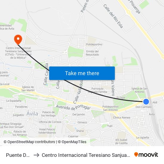 Puente De La Estación to Centro Internacional Teresiano Sanjuanista (Cites) - ""Universidad De La Mística"" map