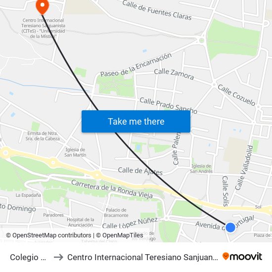 Colegio Santa Teresa to Centro Internacional Teresiano Sanjuanista (Cites) - ""Universidad De La Mística"" map