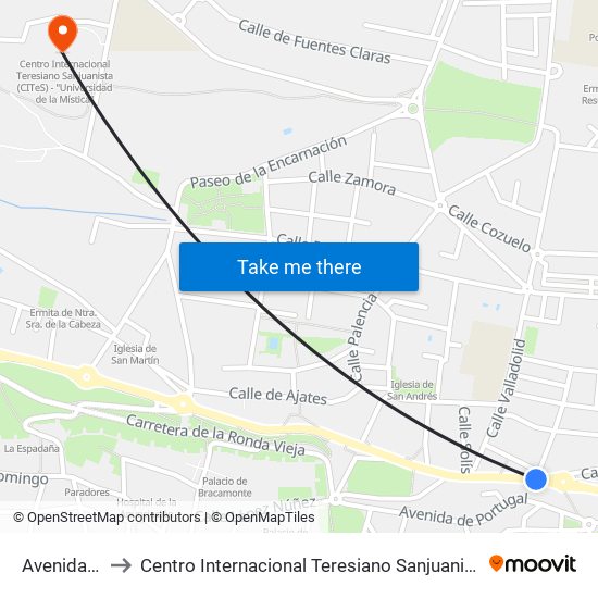 Avenida De Madrid to Centro Internacional Teresiano Sanjuanista (Cites) - ""Universidad De La Mística"" map