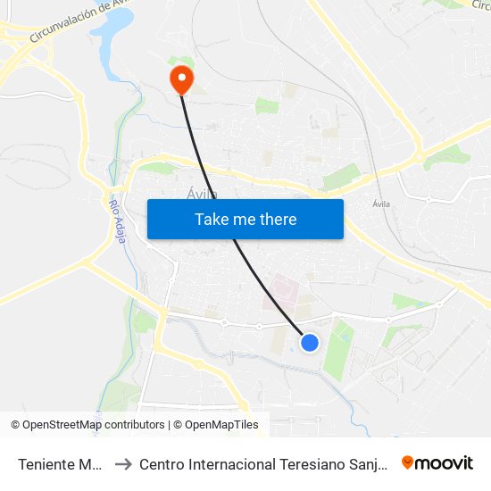 Teniente Muñoz Castellanos to Centro Internacional Teresiano Sanjuanista (Cites) - ""Universidad De La Mística"" map