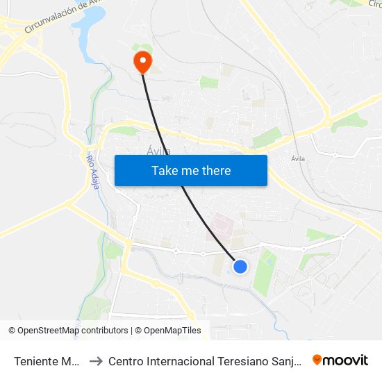 Teniente Muñoz Castellanos to Centro Internacional Teresiano Sanjuanista (Cites) - ""Universidad De La Mística"" map