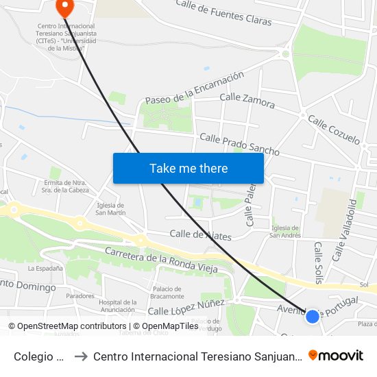 Colegio Santa Teresa to Centro Internacional Teresiano Sanjuanista (Cites) - ""Universidad De La Mística"" map