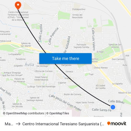 Madrigal to Centro Internacional Teresiano Sanjuanista (Cites) - ""Universidad De La Mística"" map