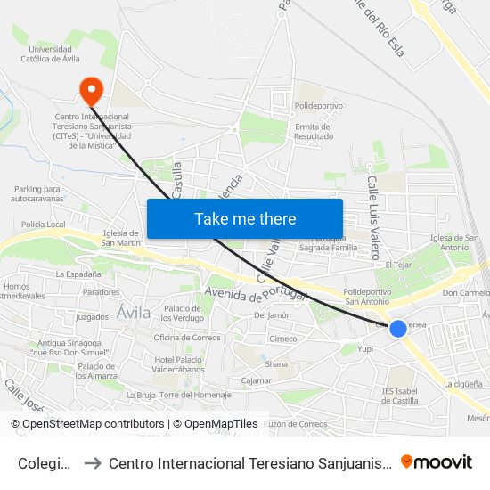 Colegio La Aneja to Centro Internacional Teresiano Sanjuanista (Cites) - ""Universidad De La Mística"" map