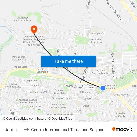 Jardín Del Recreo to Centro Internacional Teresiano Sanjuanista (Cites) - ""Universidad De La Mística"" map