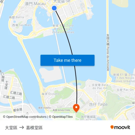 大堂區 to 嘉模堂區 map