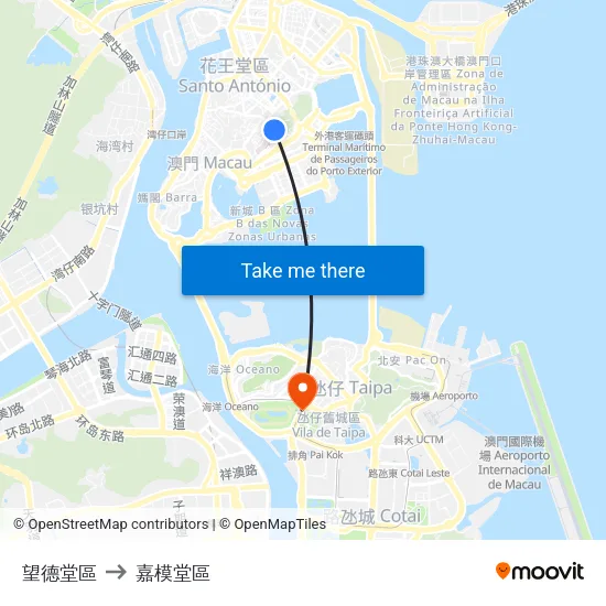 望德堂區 to 嘉模堂區 map