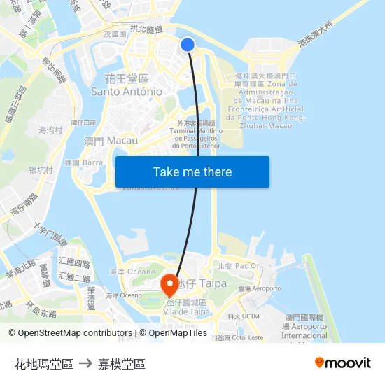 花地瑪堂區 to 嘉模堂區 map