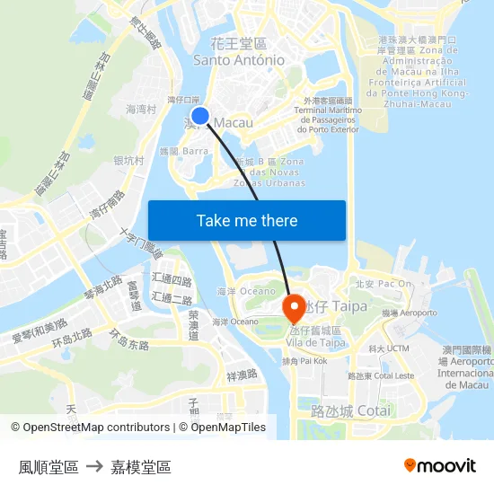 風順堂區 to 嘉模堂區 map