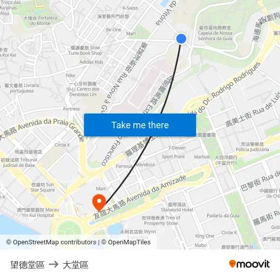 望德堂區 to 大堂區 map