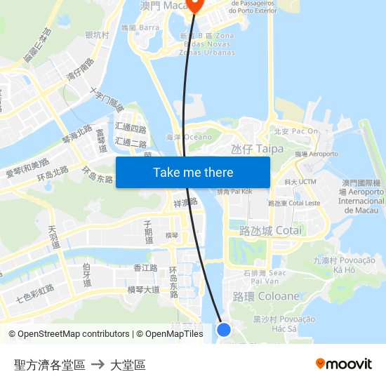 聖方濟各堂區 to 大堂區 map