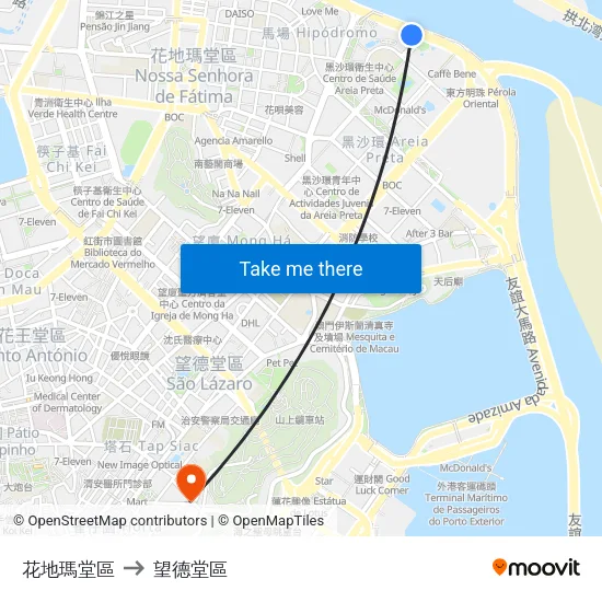 花地瑪堂區 to 望德堂區 map