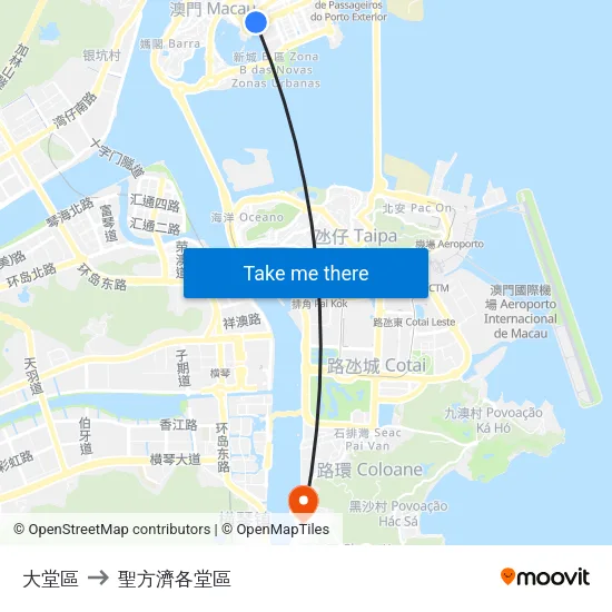 大堂區 to 聖方濟各堂區 map