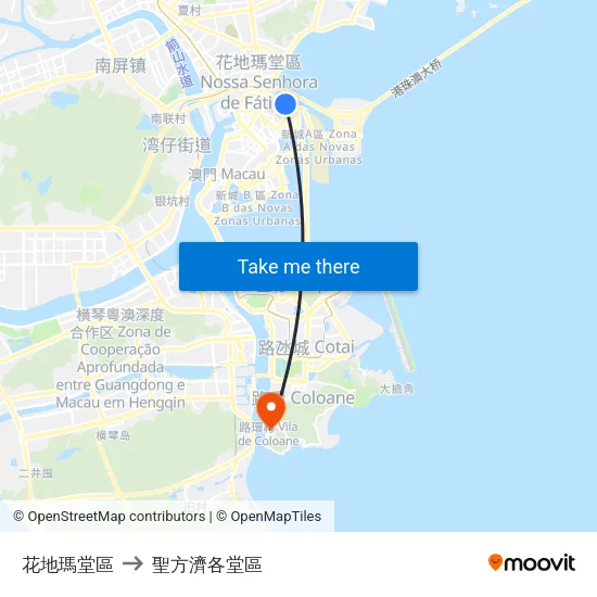 花地瑪堂區 to 聖方濟各堂區 map