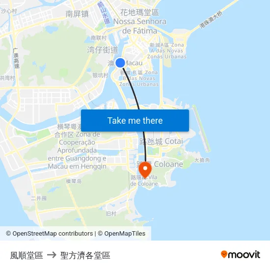 風順堂區 to 聖方濟各堂區 map