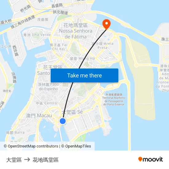 大堂區 to 花地瑪堂區 map