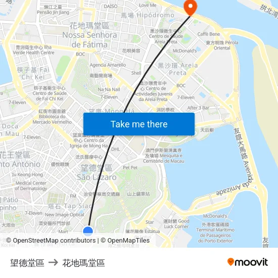 望德堂區 to 花地瑪堂區 map